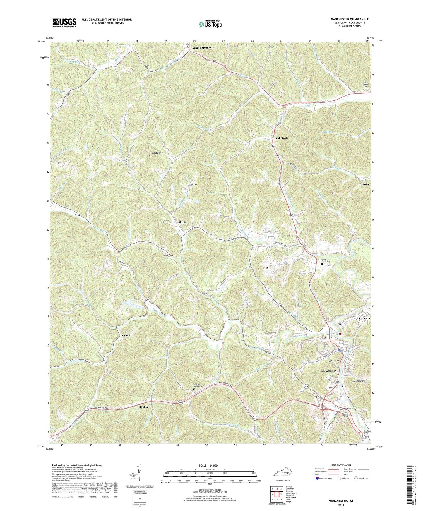 Manchester Kentucky US Topo Map Image