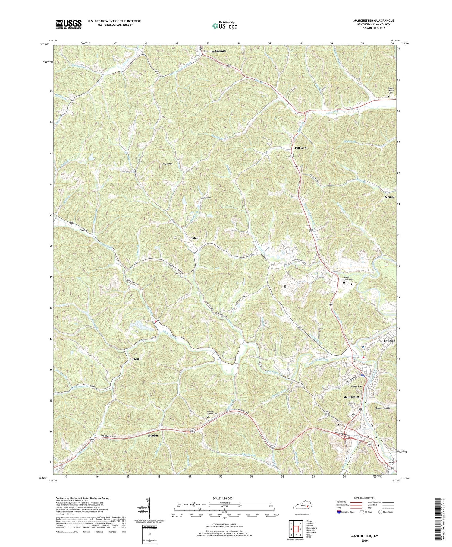 Manchester Kentucky US Topo Map Image