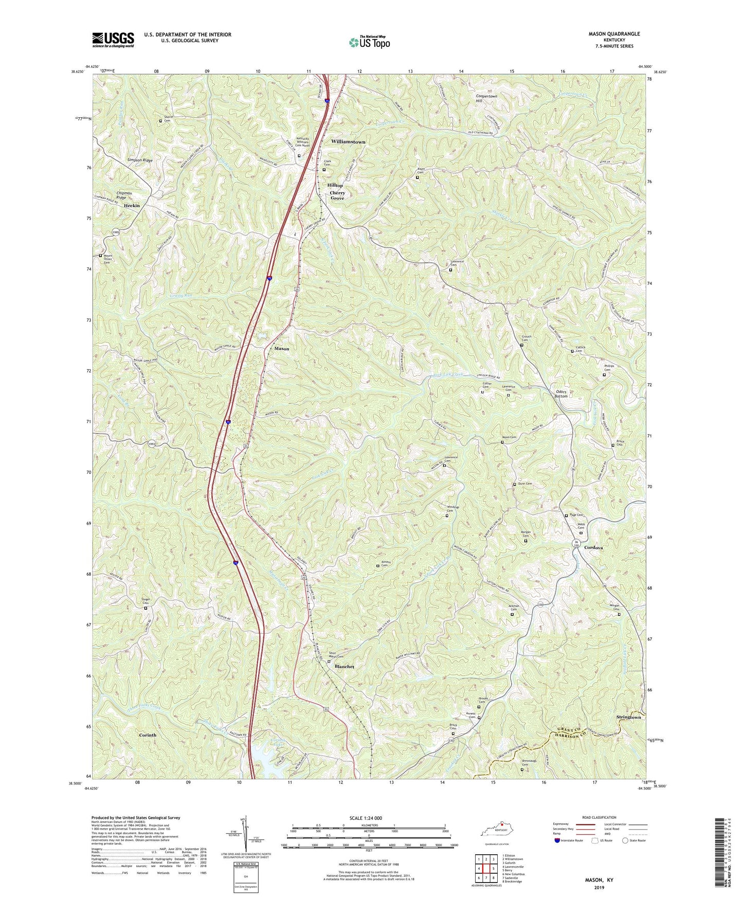 Mason Kentucky US Topo Map Image