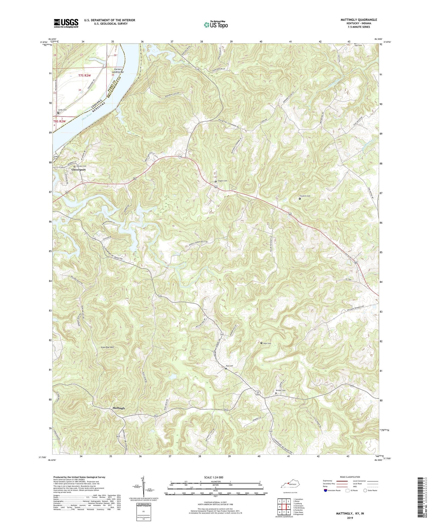 Mattingly Kentucky US Topo Map Image