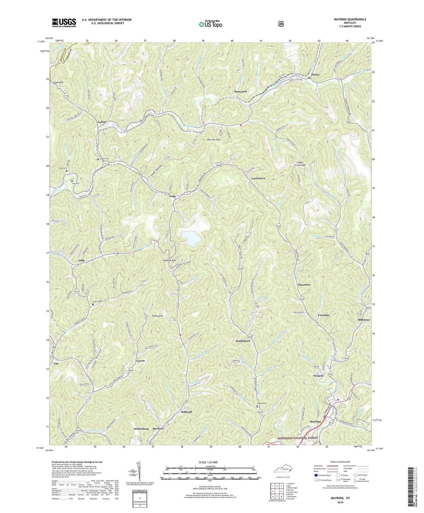 Mayking Kentucky US Topo Map Image