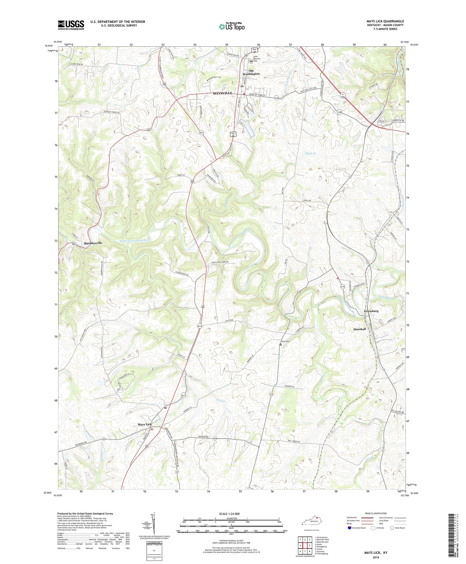 Mays Lick Kentucky US Topo Map Image