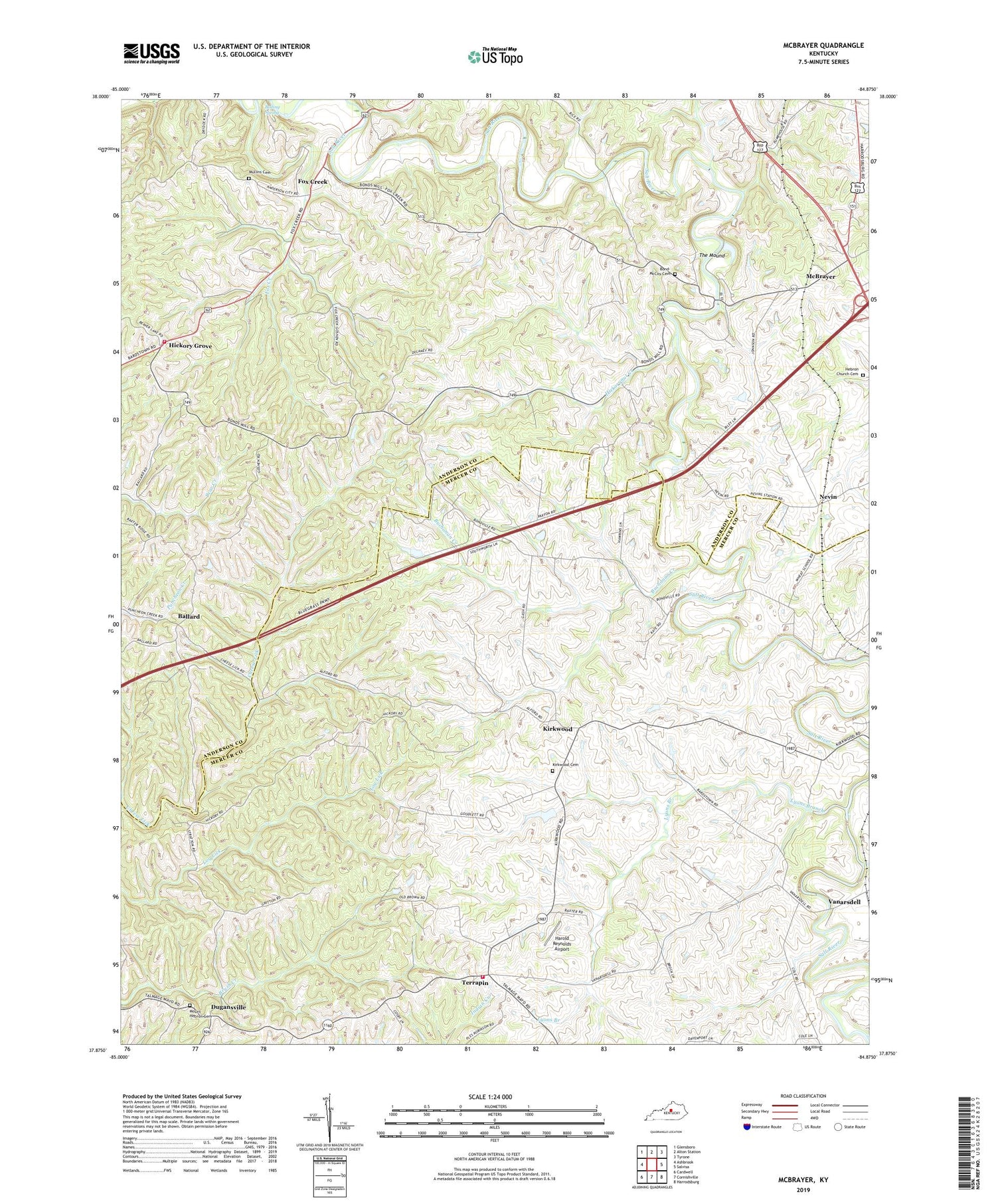 McBrayer Kentucky US Topo Map Image
