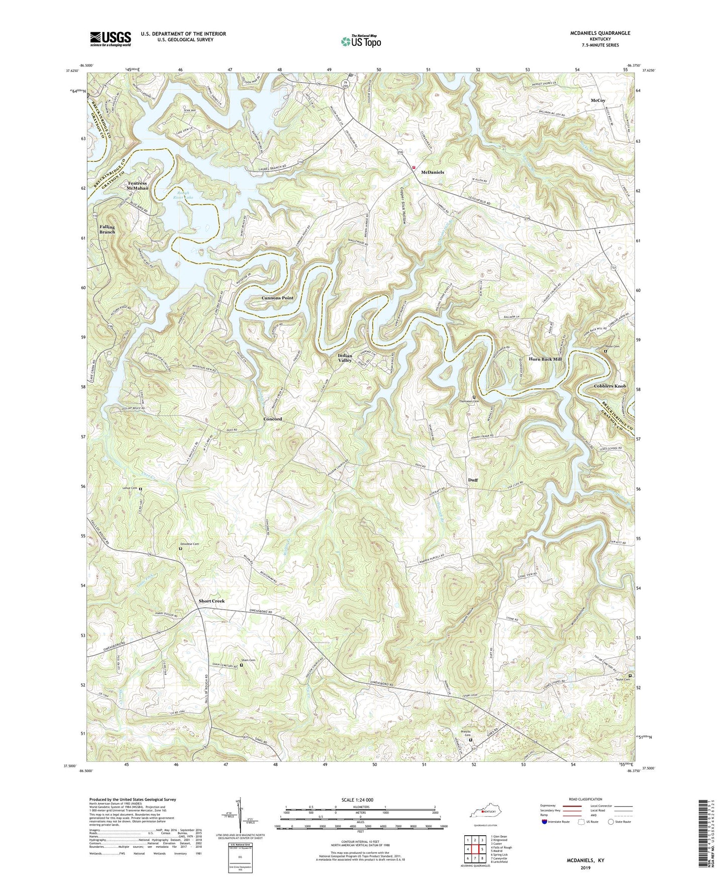 McDaniels Kentucky US Topo Map Image