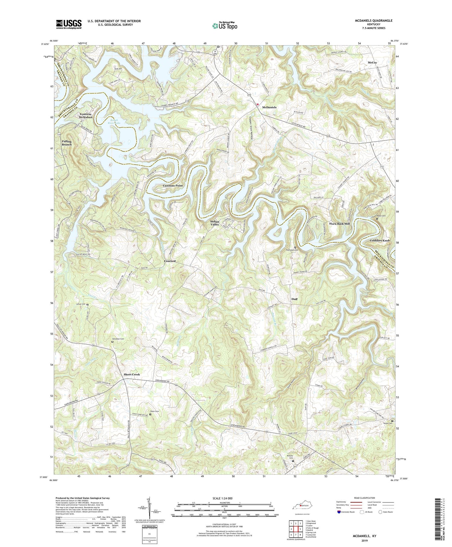 McDaniels Kentucky US Topo Map Image