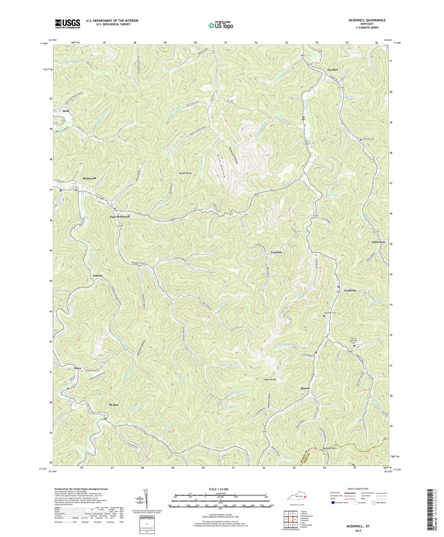McDowell Kentucky US Topo Map Image