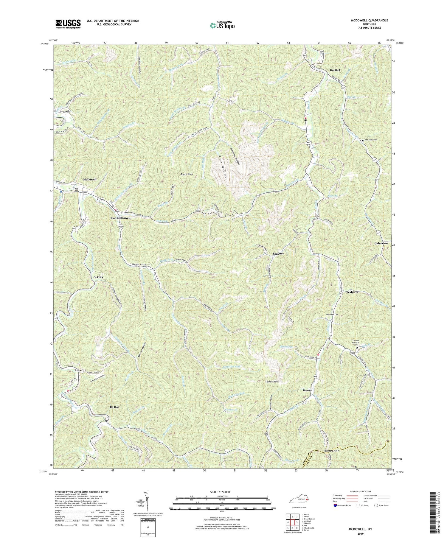 McDowell Kentucky US Topo Map Image