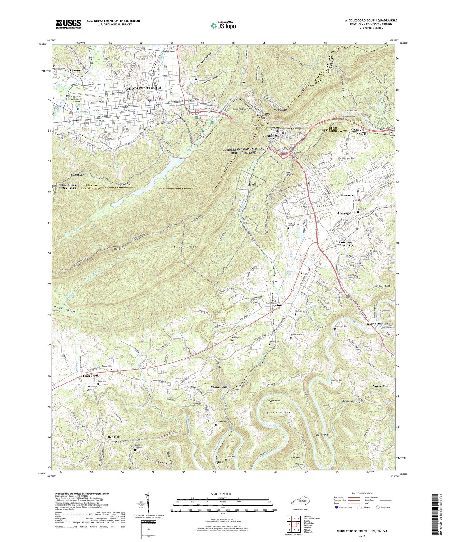 Middlesboro South Kentucky US Topo Map Image