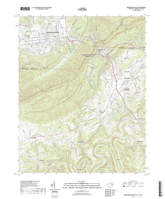 Middlesboro South Kentucky US Topo Map Image