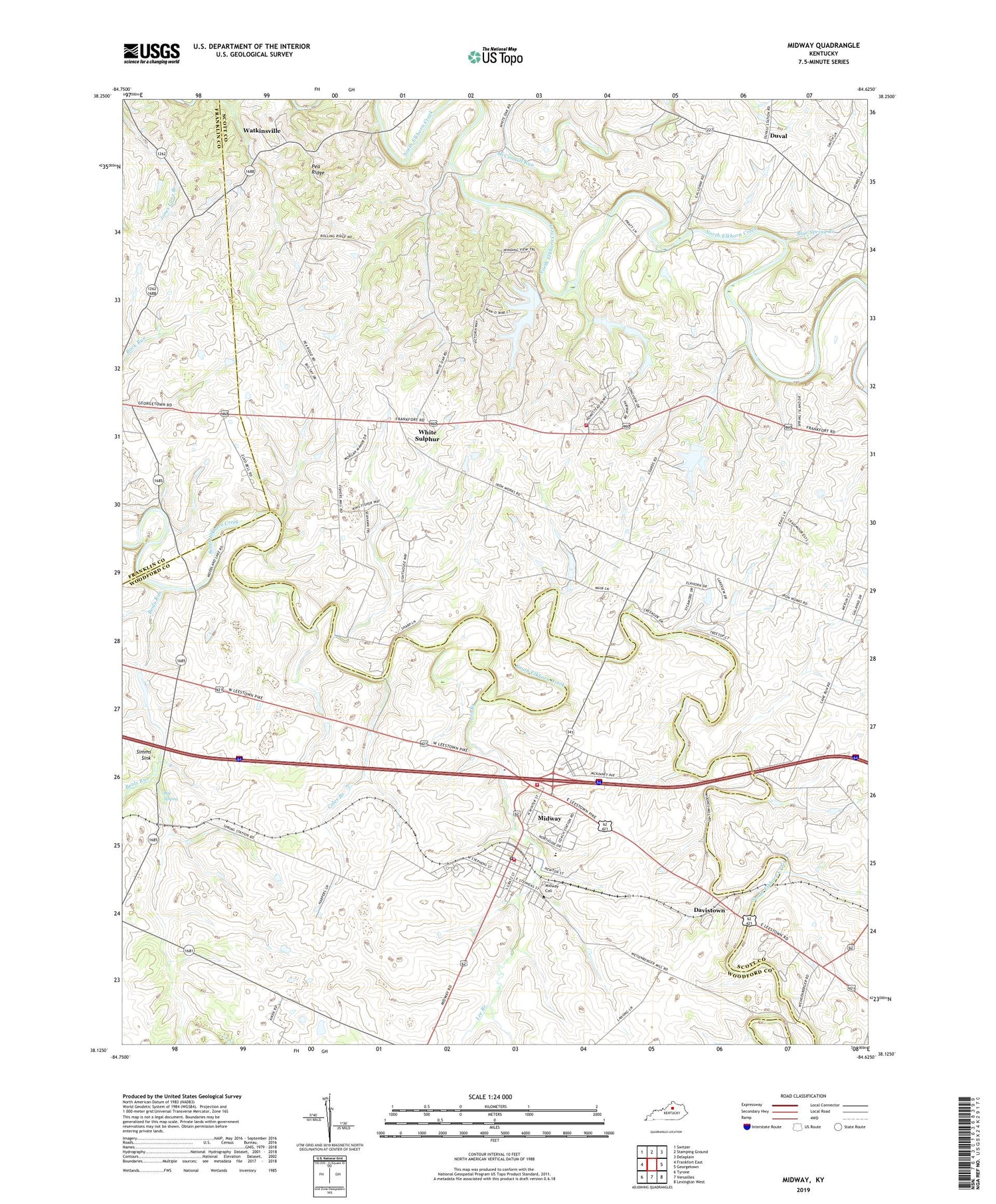 Midway Kentucky US Topo Map Image