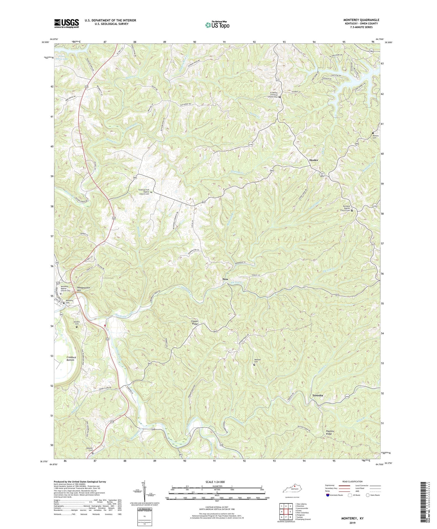 Monterey Kentucky US Topo Map Image