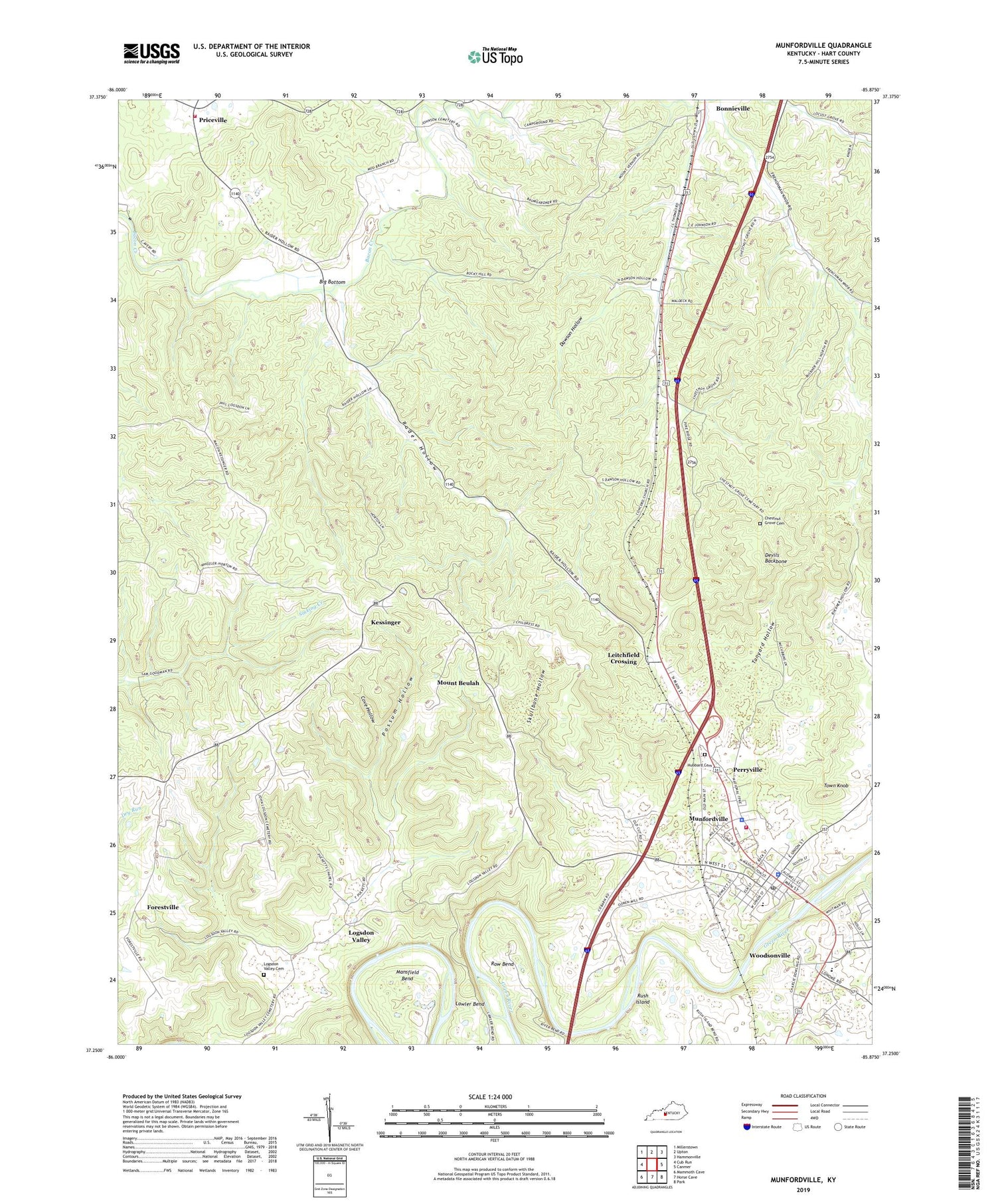Munfordville Kentucky US Topo Map Image
