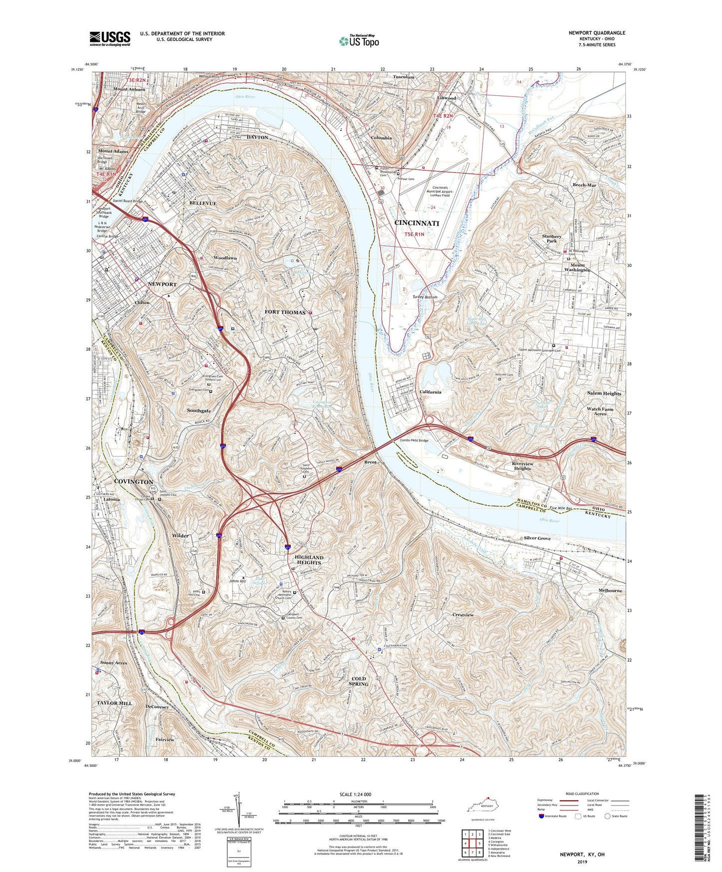 Newport Kentucky US Topo Map Image