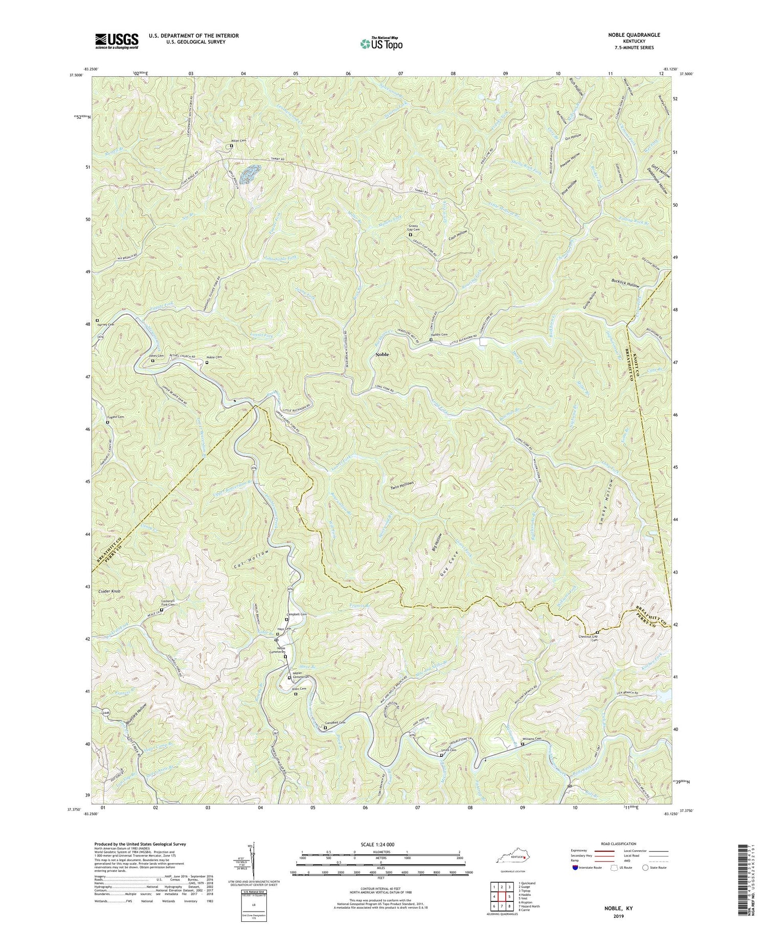 Noble Kentucky US Topo Map Image