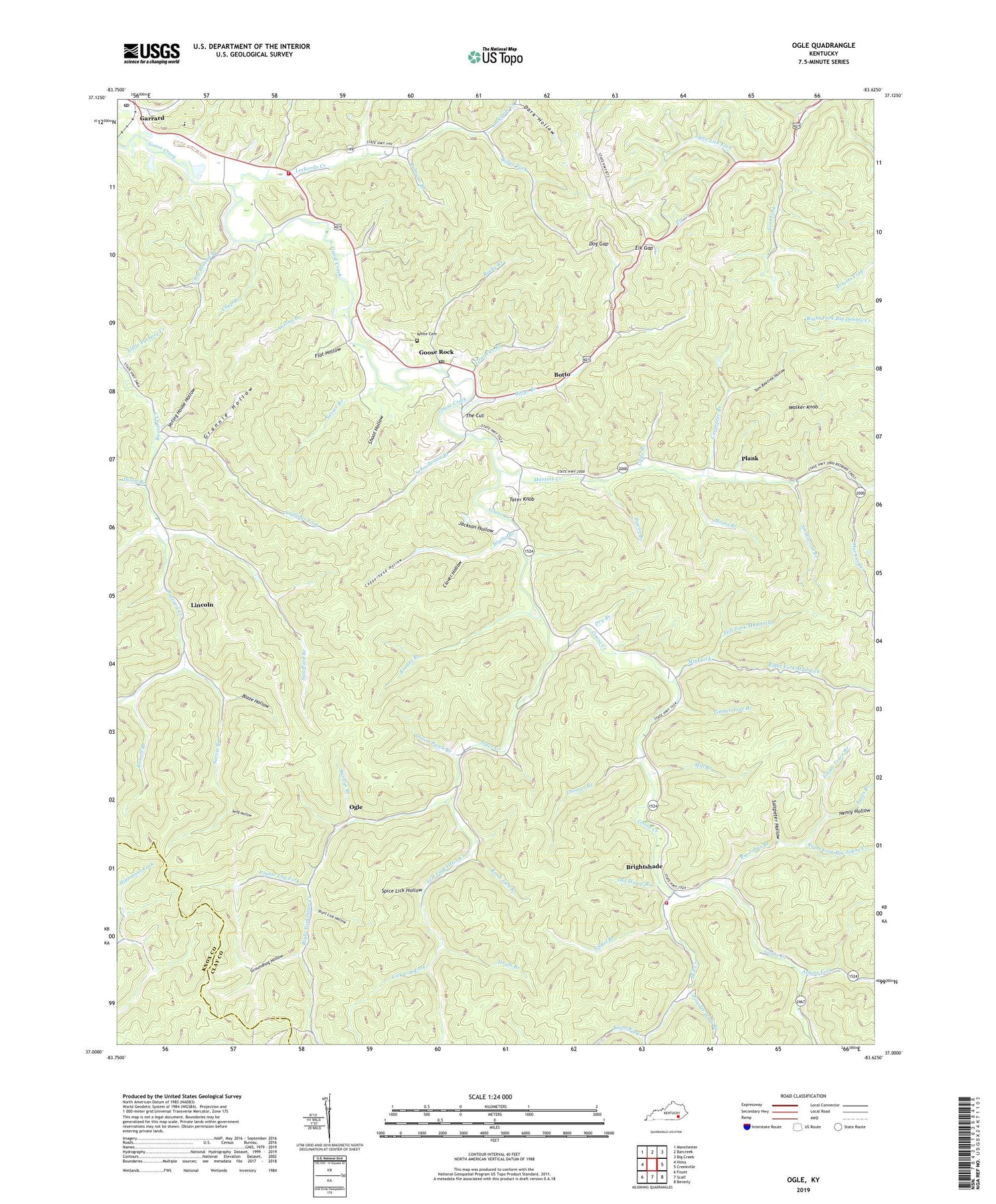 Ogle Kentucky US Topo Map Image