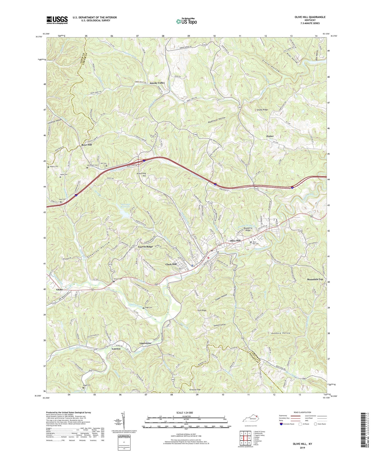 Olive Hill Kentucky US Topo Map Image