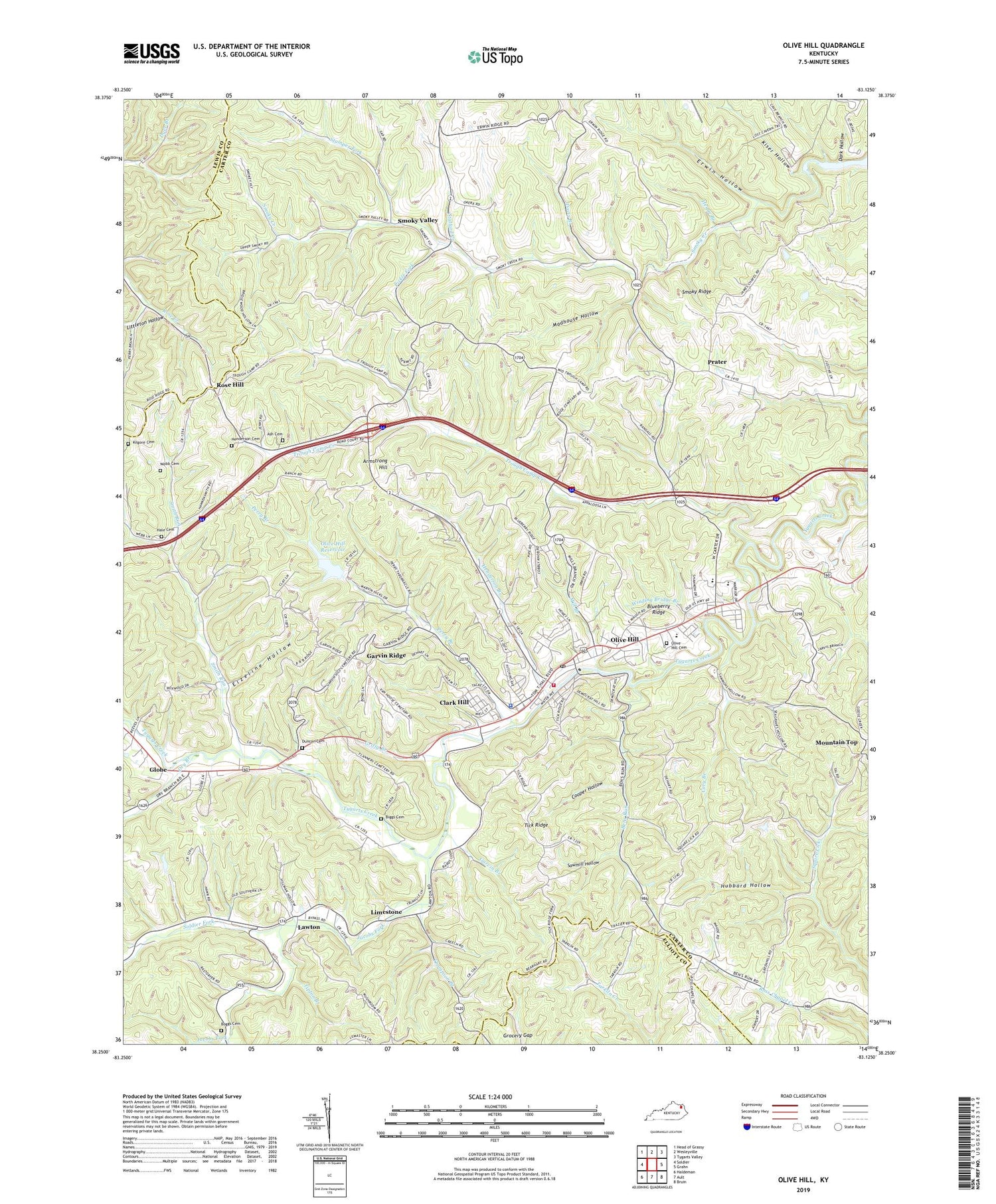 Olive Hill Kentucky US Topo Map Image