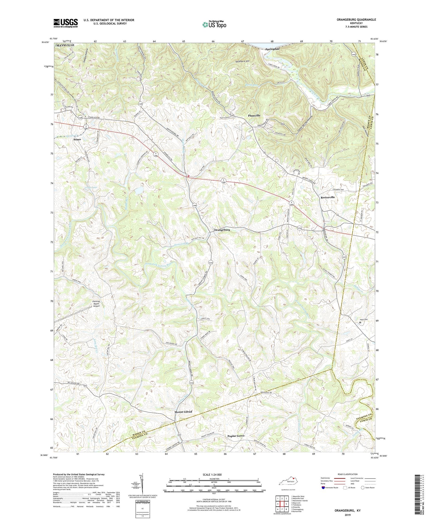 Orangeburg Kentucky US Topo Map Image