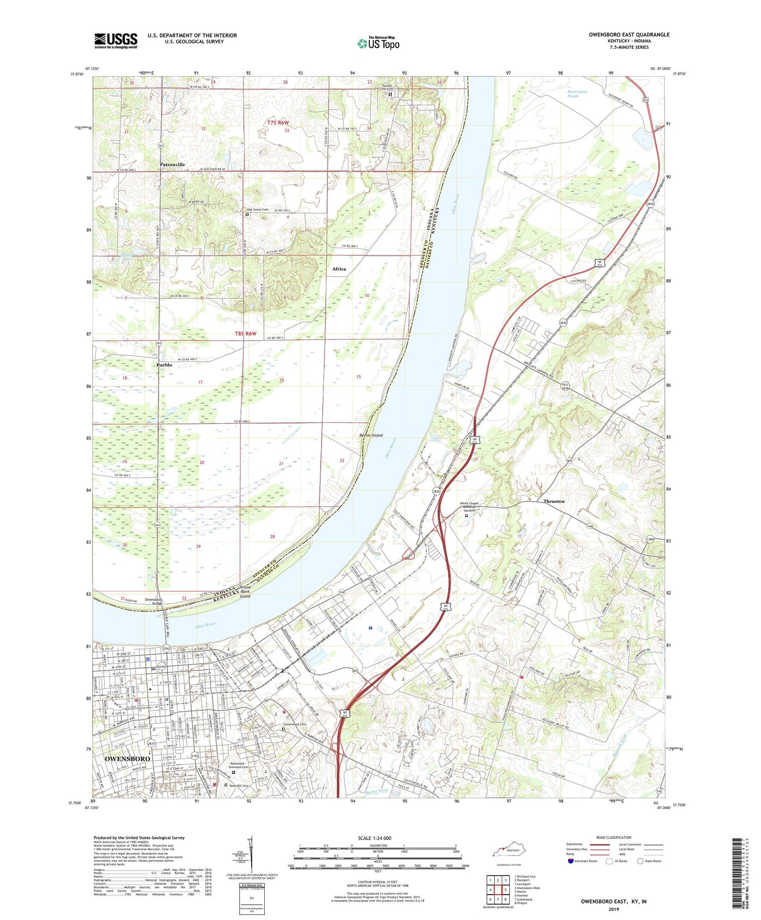 Owensboro East Kentucky US Topo Map Image