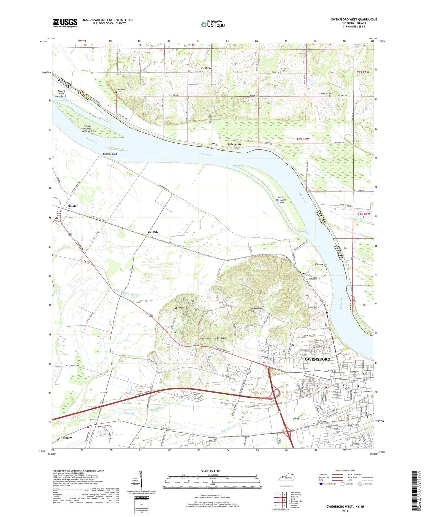 Owensboro West Kentucky US Topo Map Image