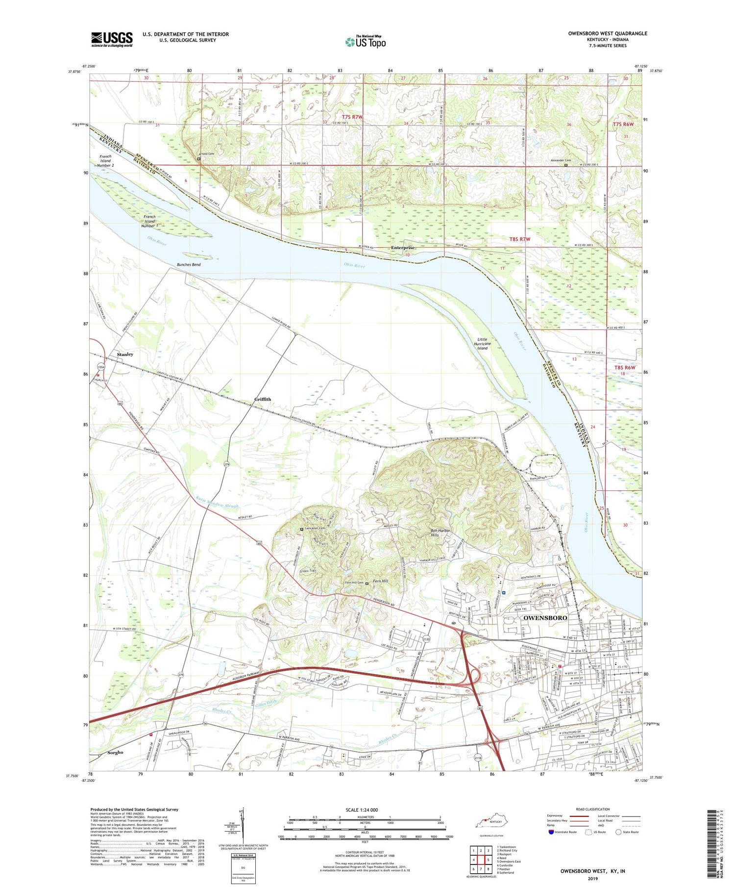 Owensboro West Kentucky US Topo Map Image