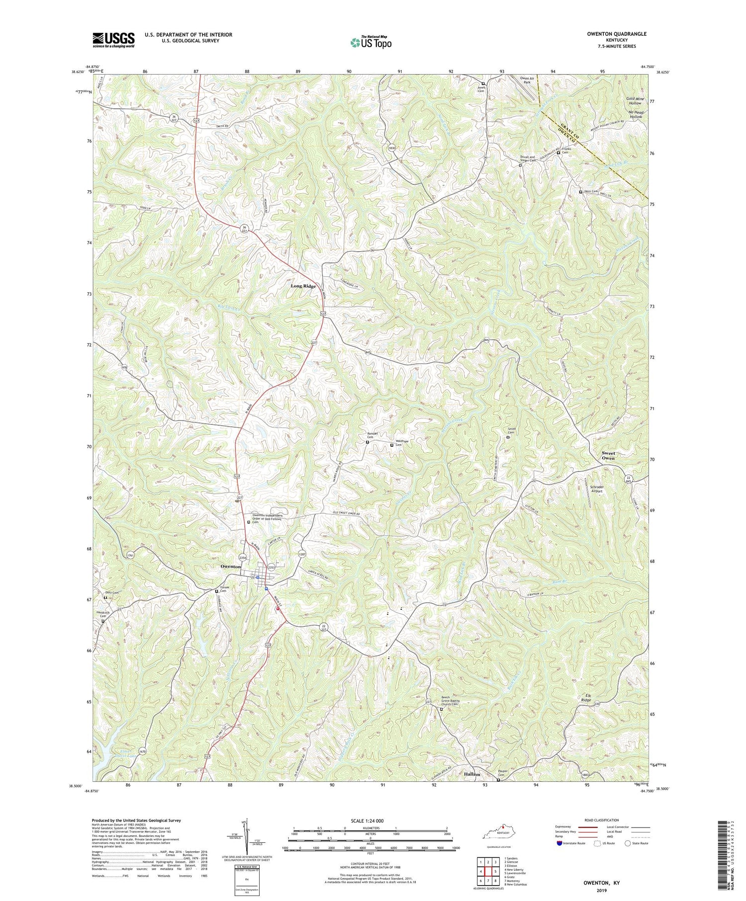 Owenton Kentucky US Topo Map Image