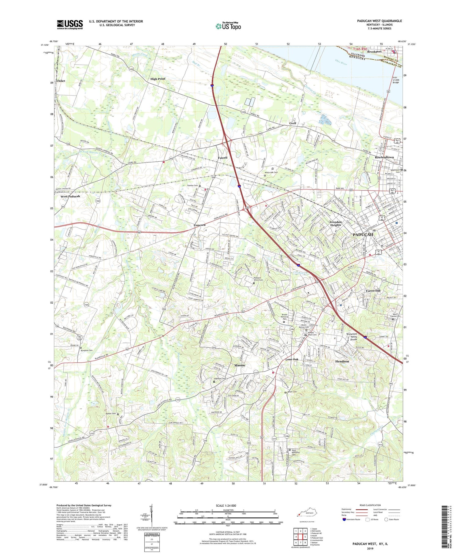 Paducah West Kentucky US Topo Map Image
