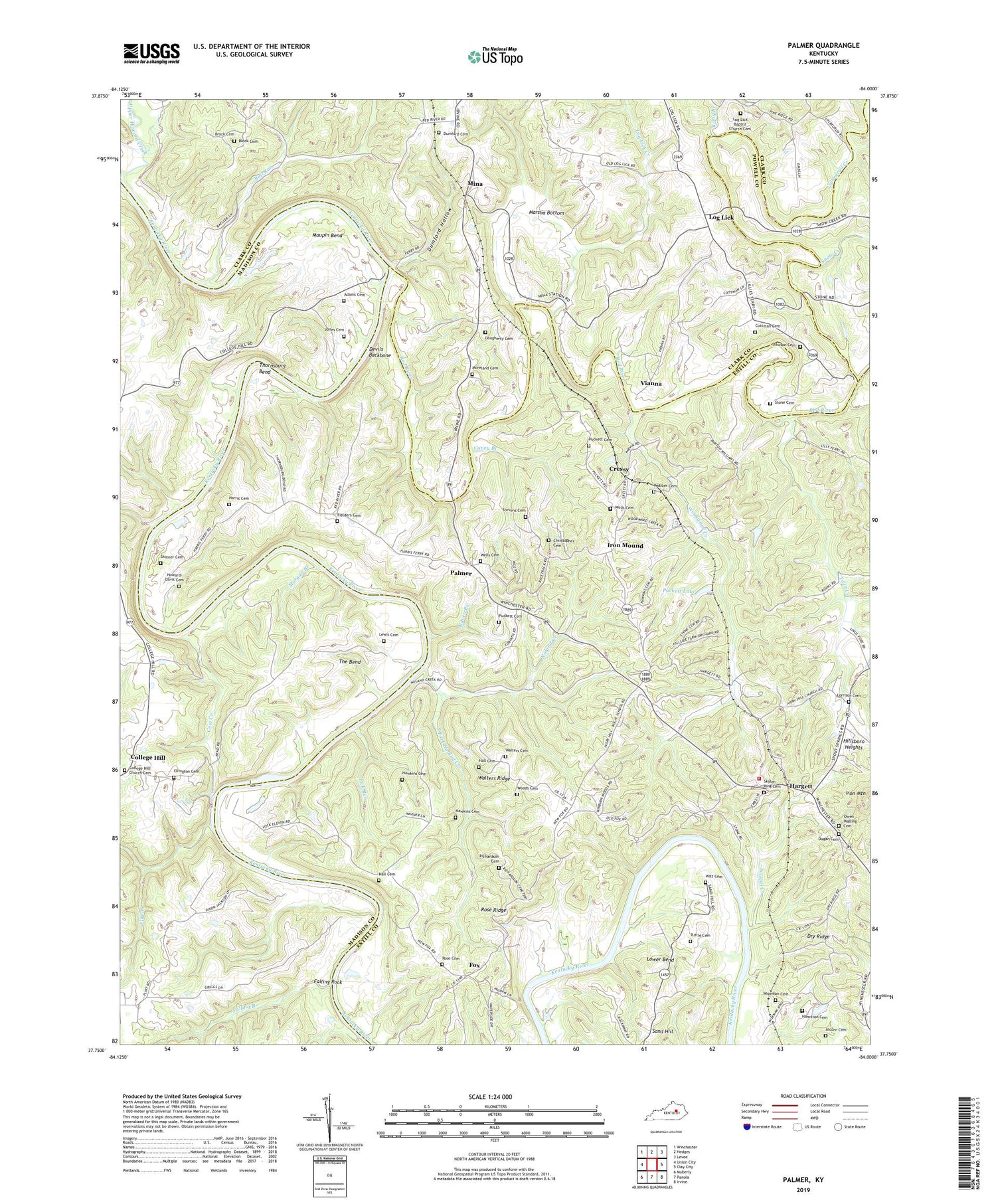Palmer Kentucky US Topo Map Image