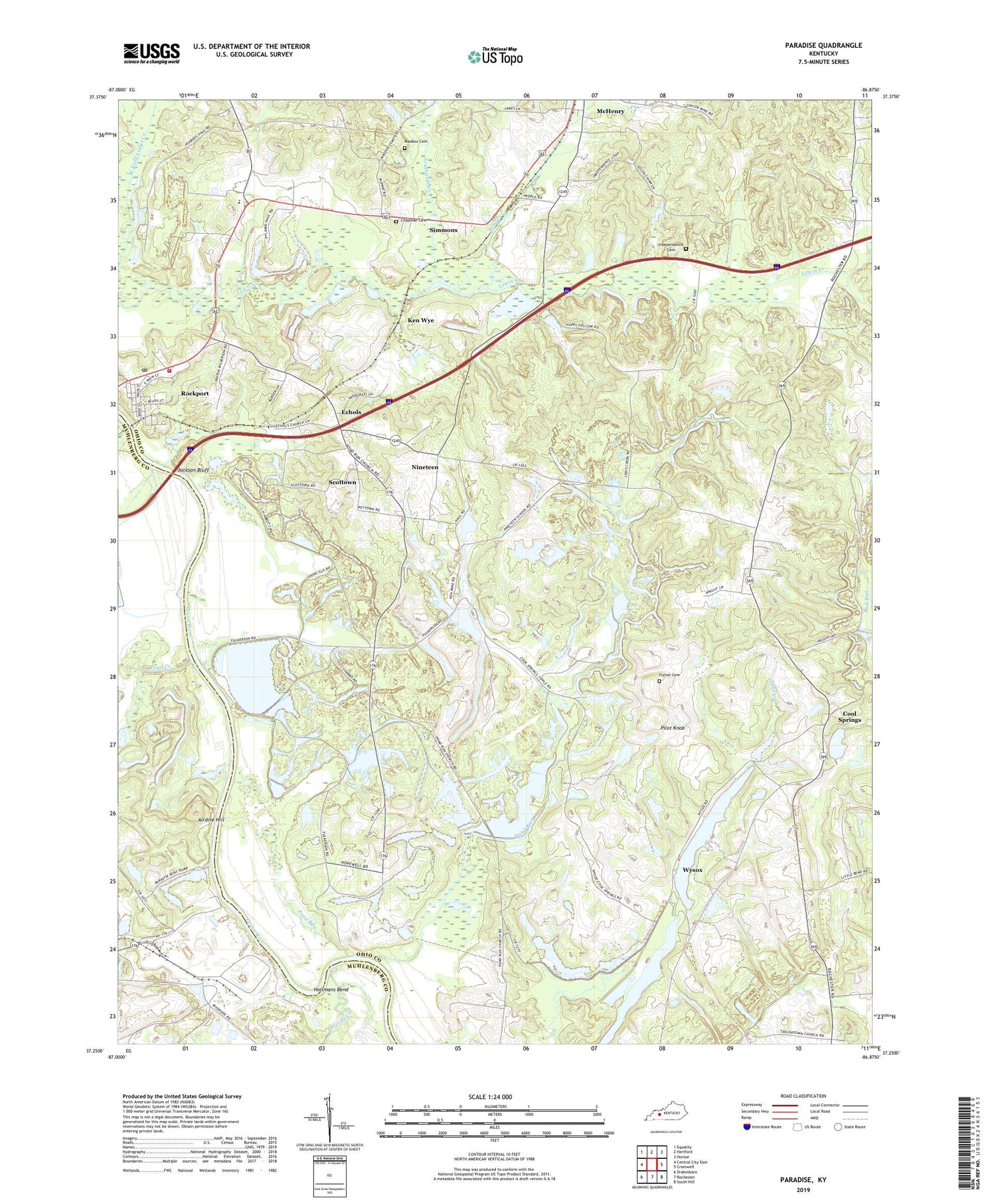Paradise Kentucky US Topo Map Image