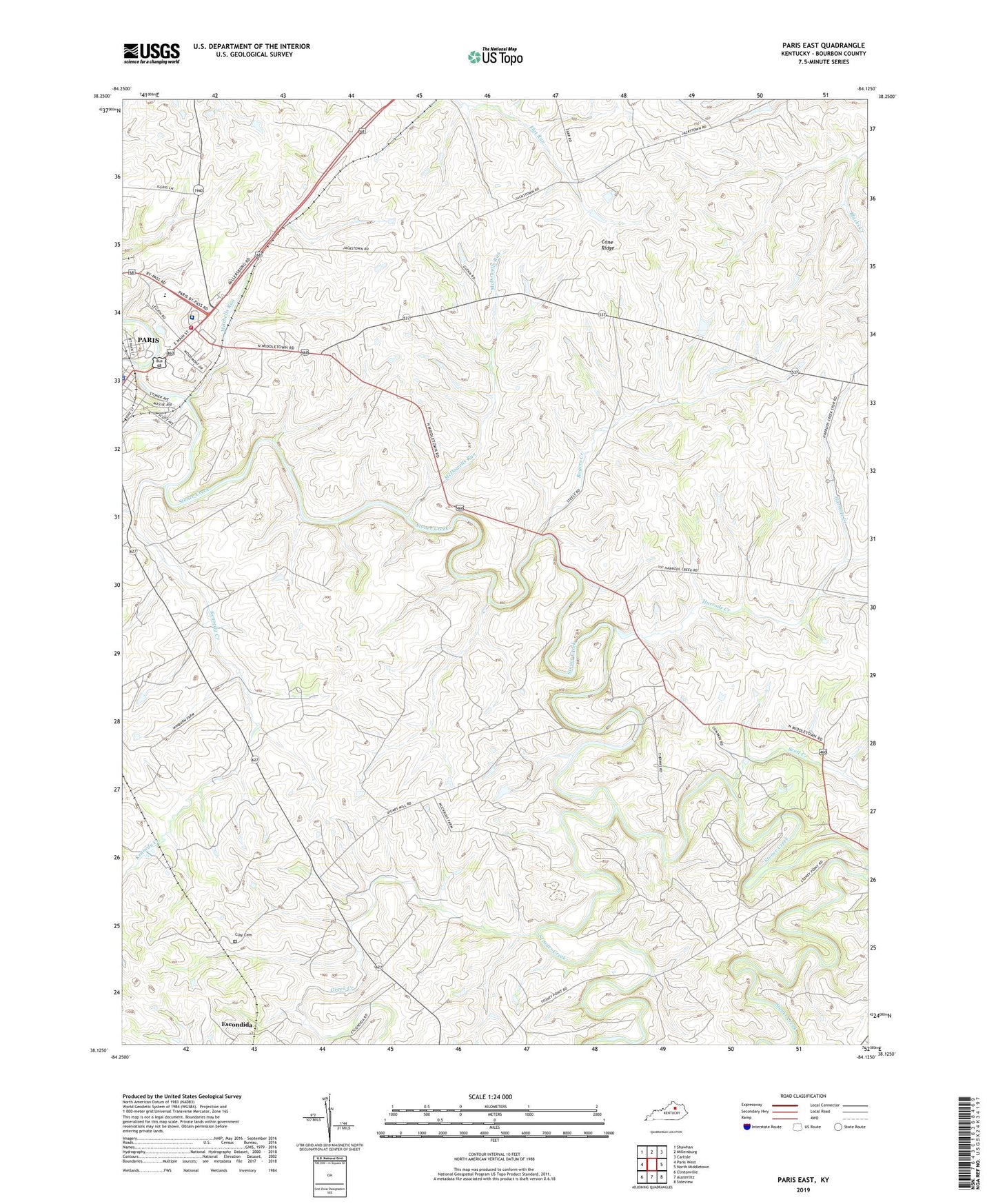 Paris East Kentucky US Topo Map Image