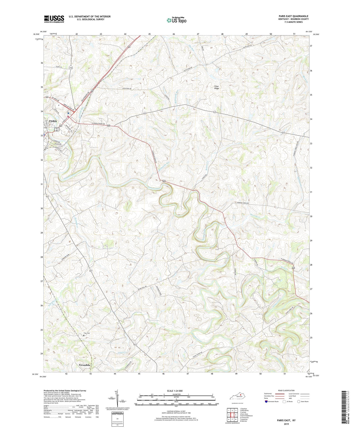 Paris East Kentucky US Topo Map Image