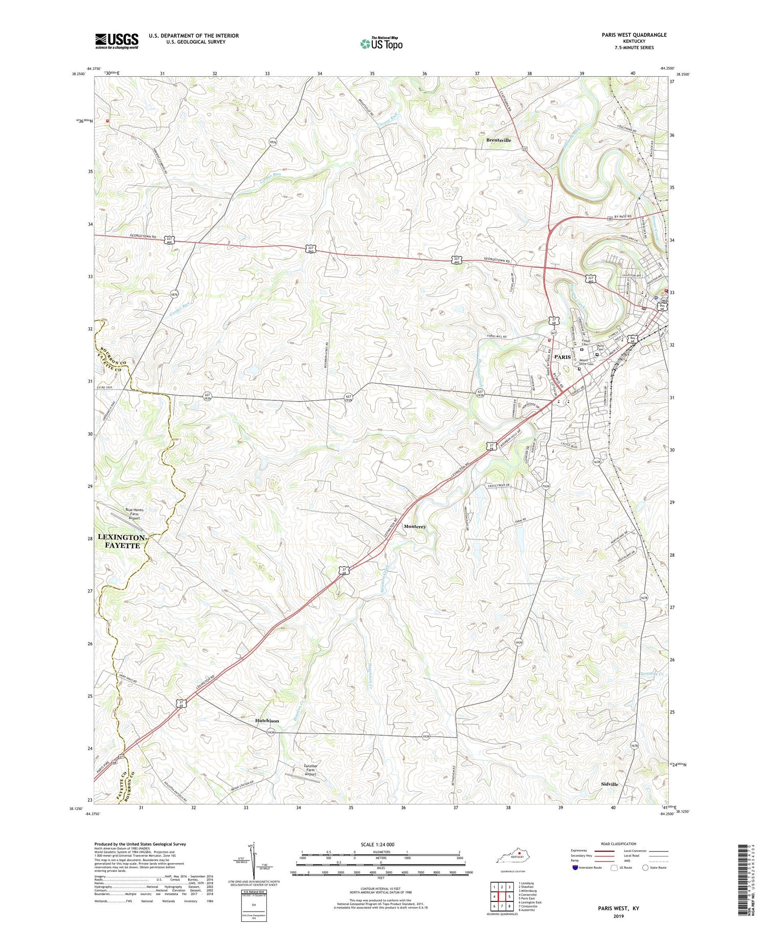 Paris West Kentucky US Topo Map Image
