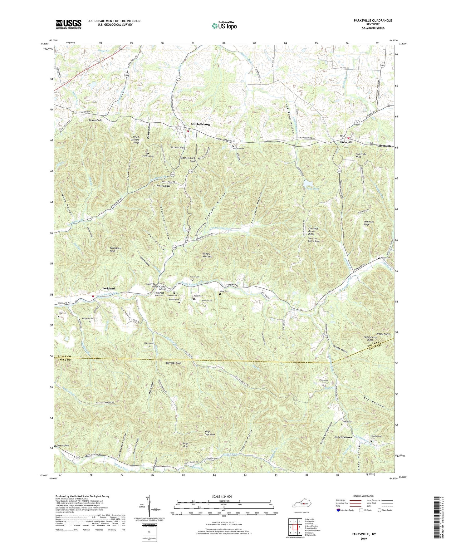 Parksville Kentucky US Topo Map Image