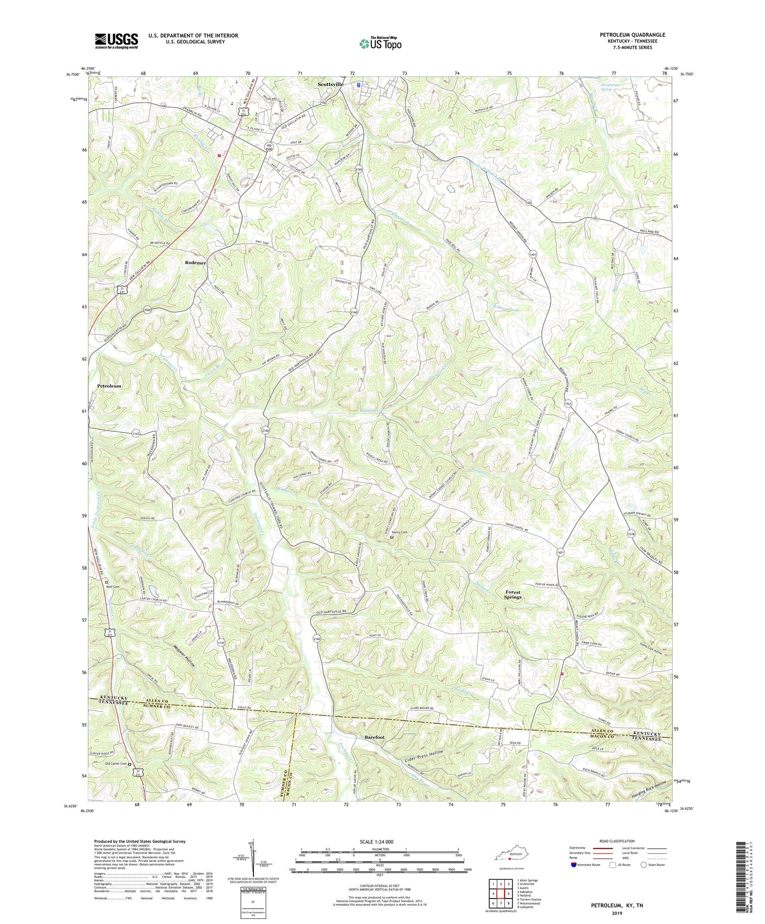 Petroleum Kentucky US Topo Map Image