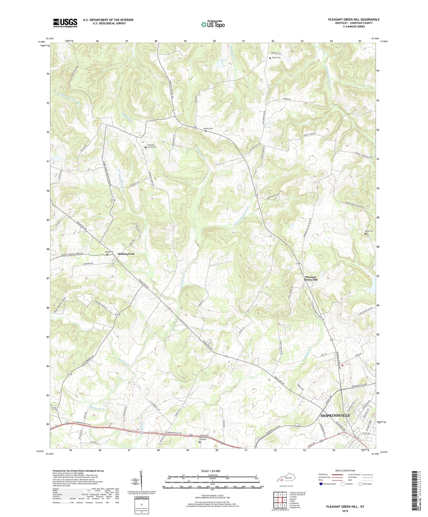 Pleasant Green Hill Kentucky US Topo Map Image