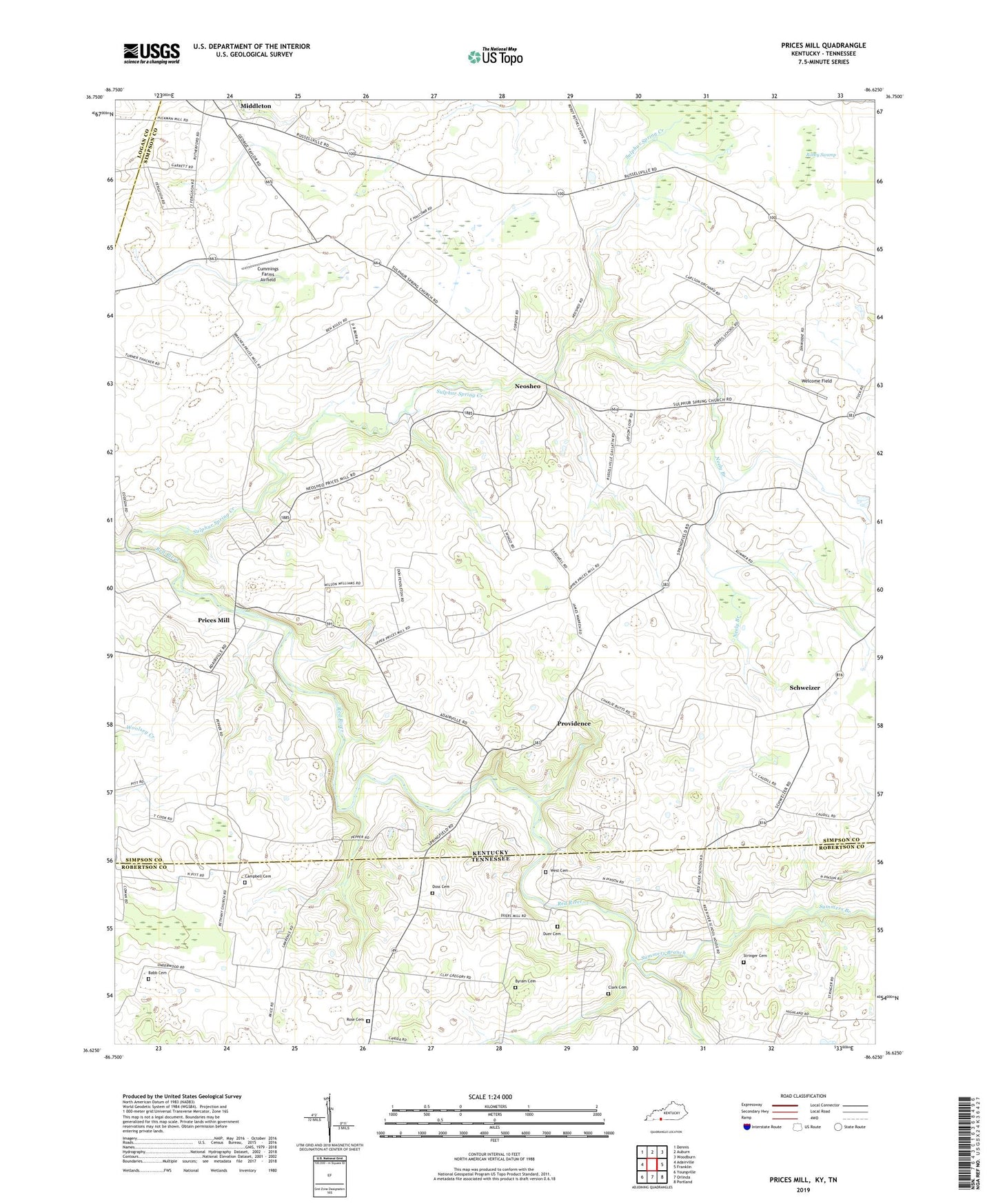 Prices Mill Kentucky US Topo Map Image