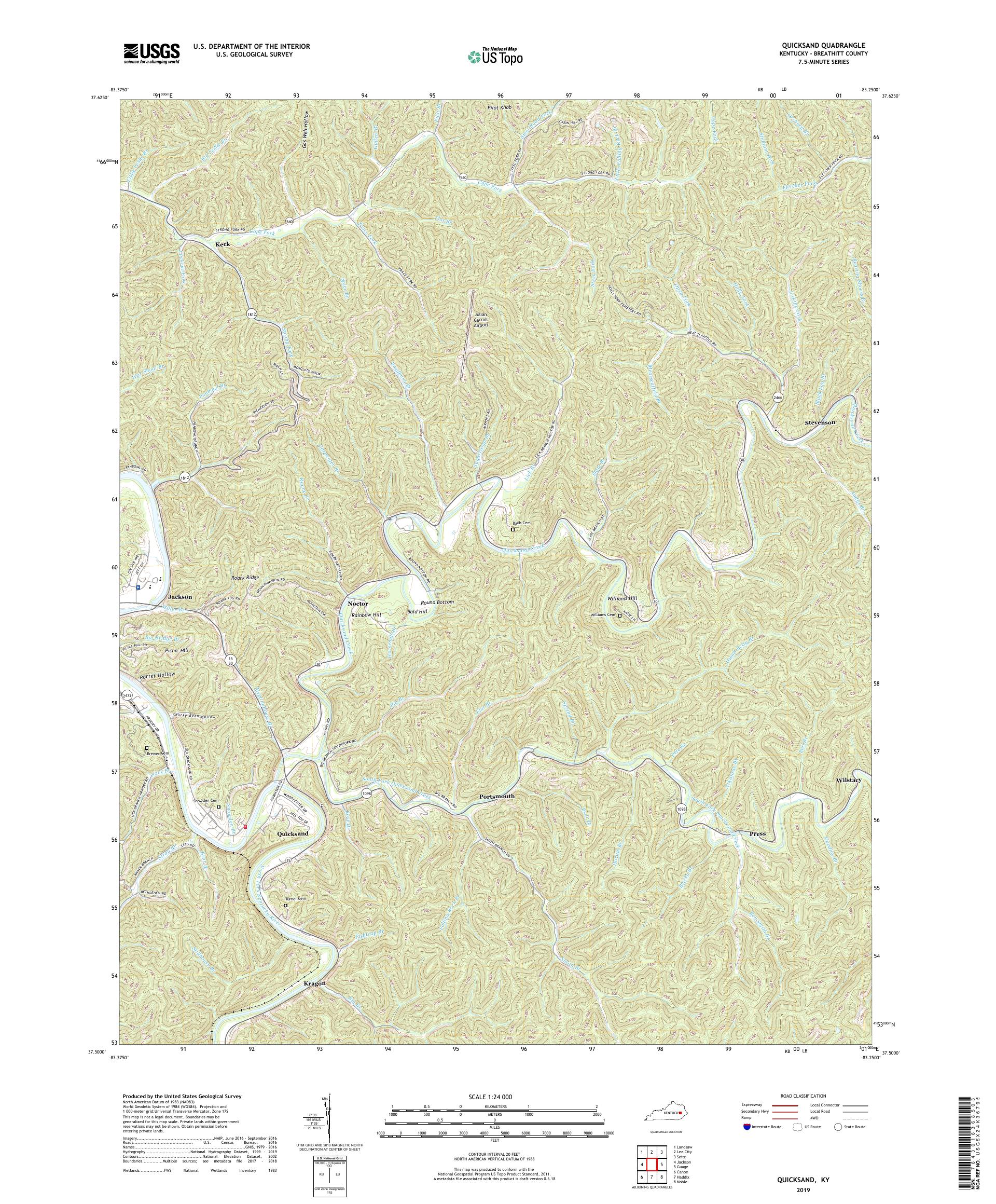 Quicksand Kentucky US Topo Map – MyTopo Map Store