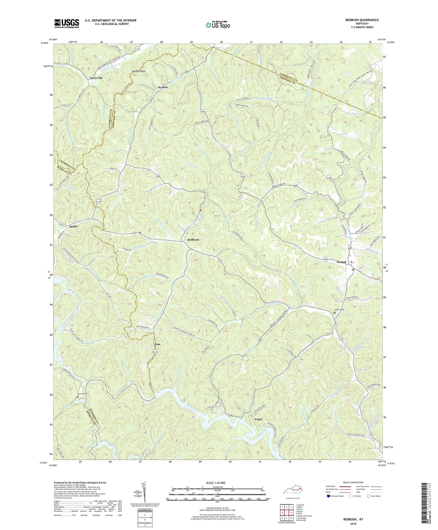 Redbush Kentucky US Topo Map Image