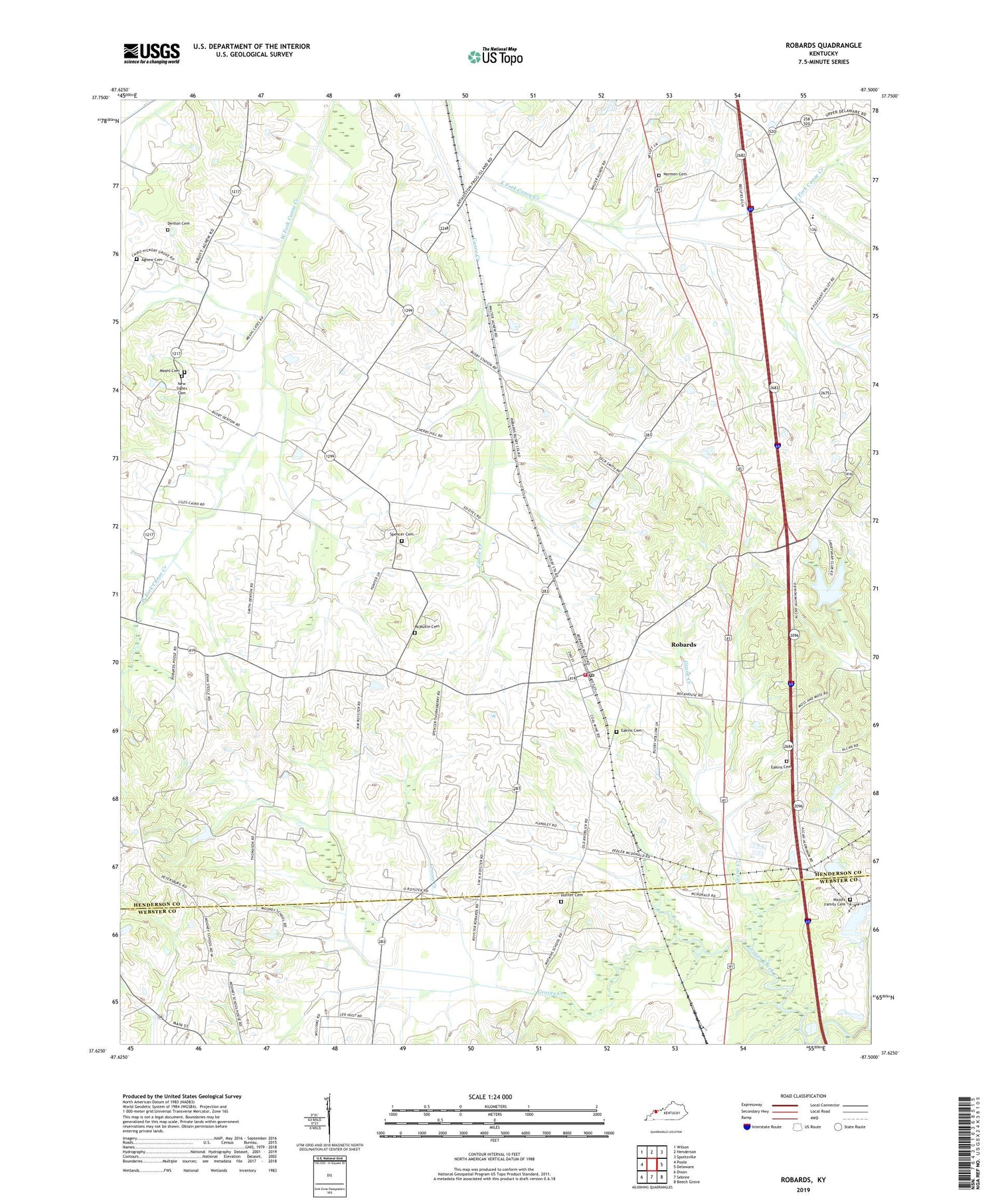 Robards Kentucky US Topo Map Image