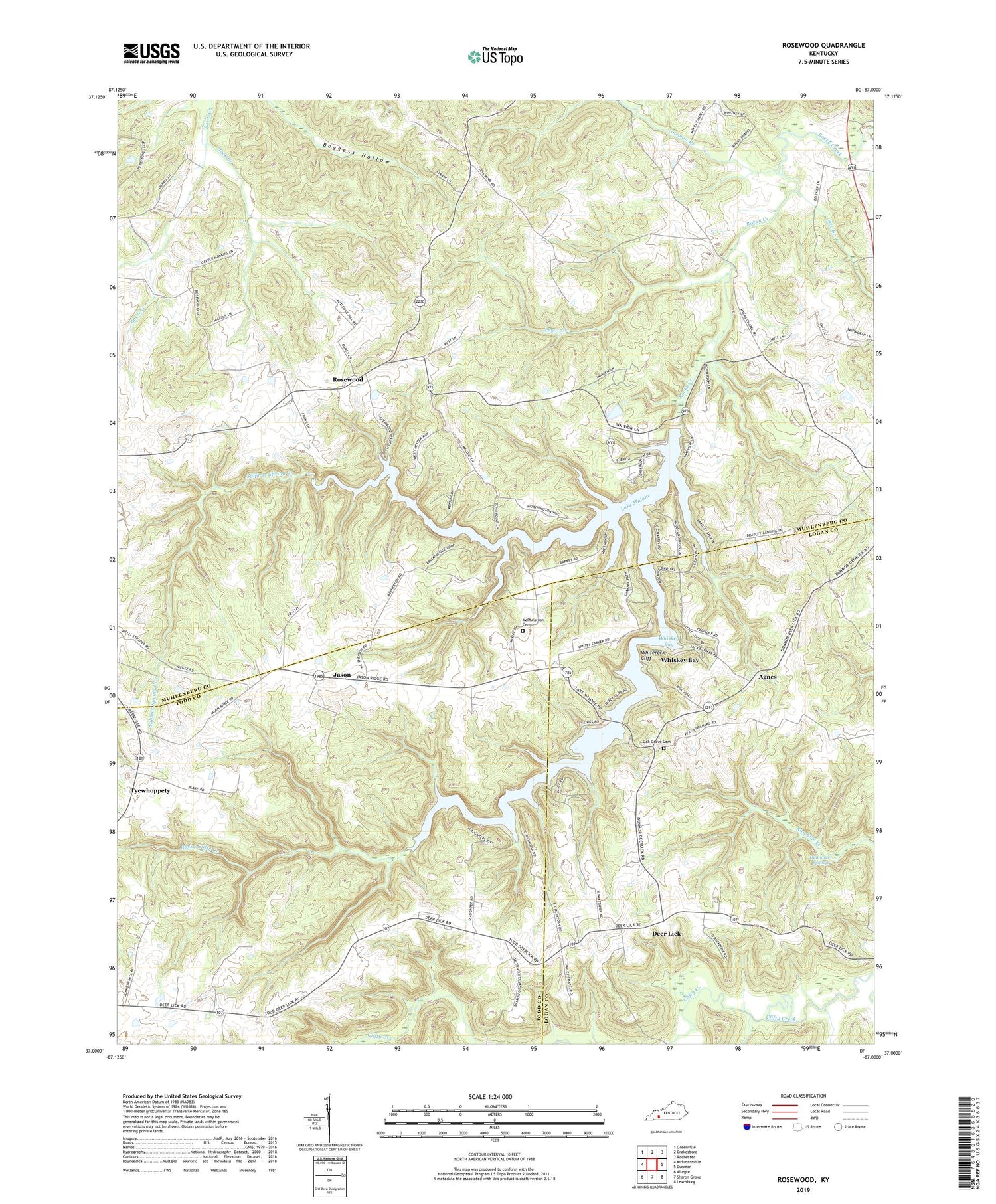 Rosewood Kentucky US Topo Map Image