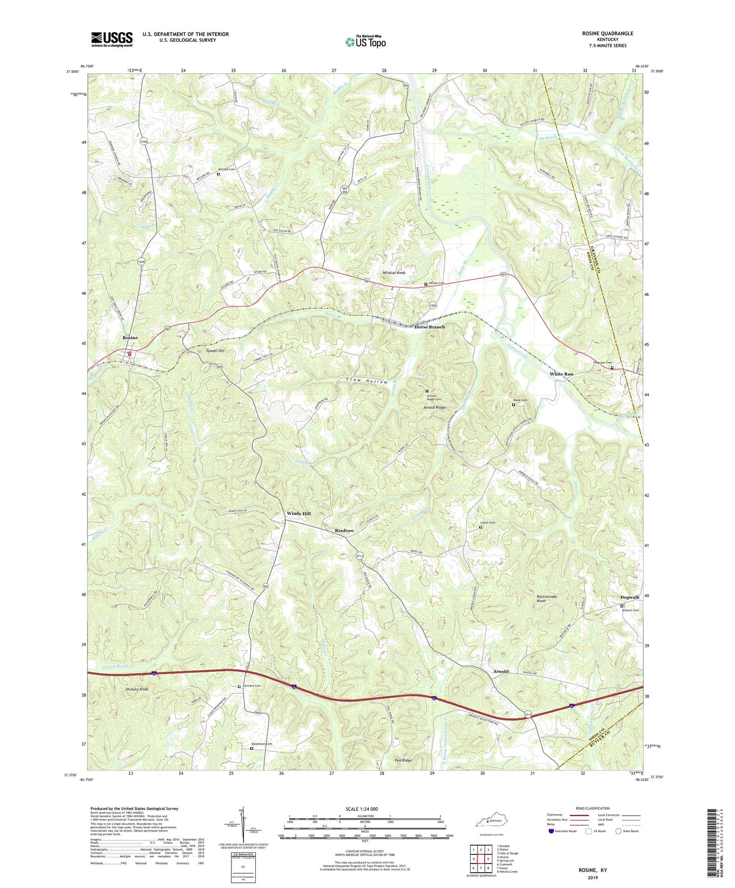 Rosine Kentucky US Topo Map Image