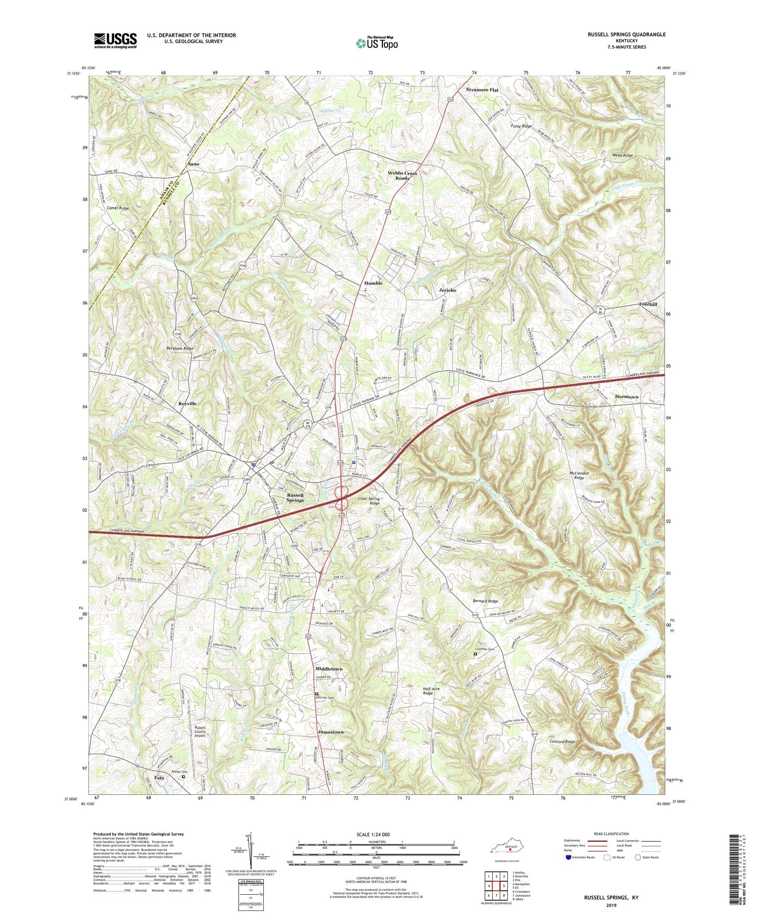 Russell Springs Kentucky US Topo Map Image