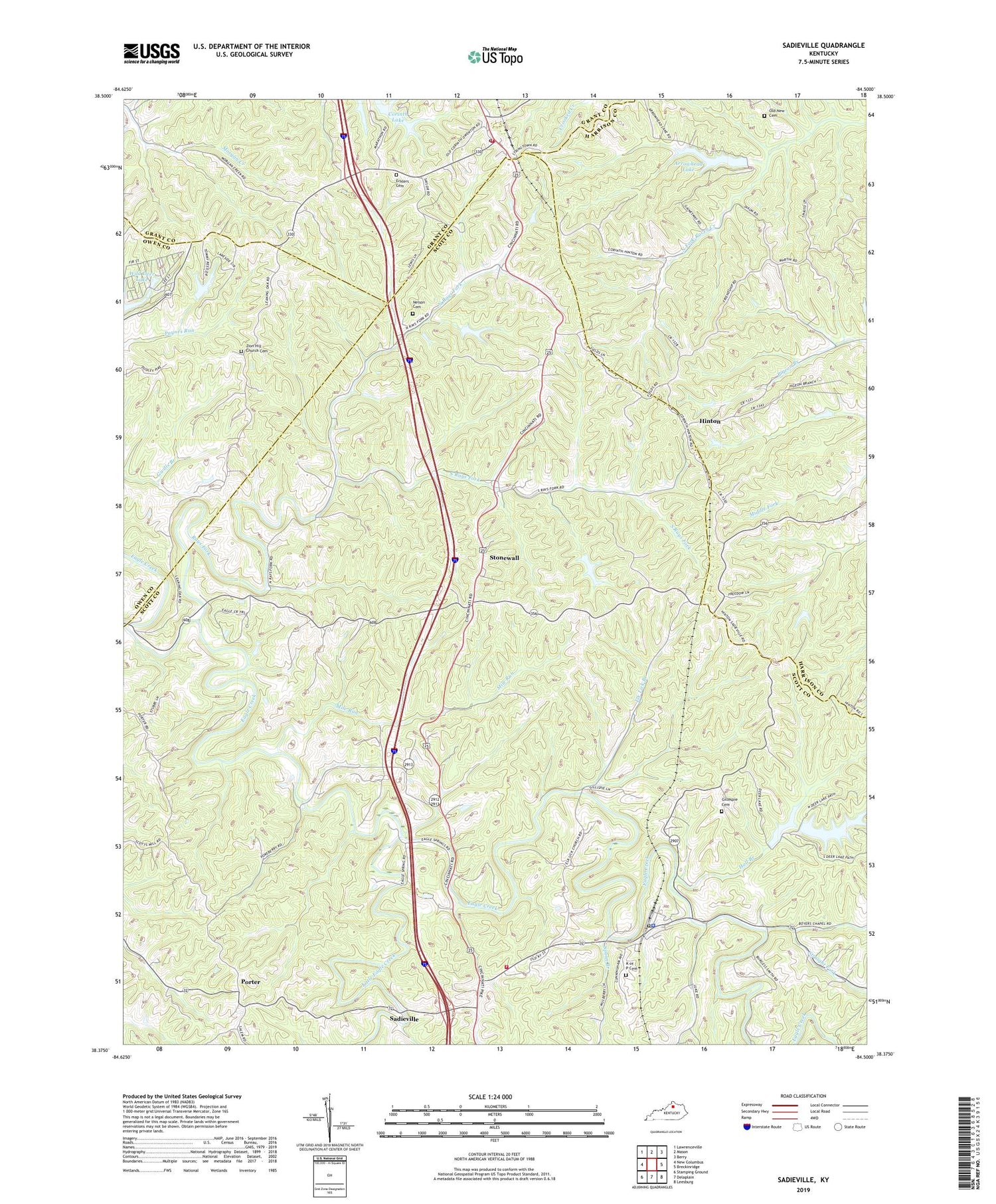 Sadieville Kentucky US Topo Map Image