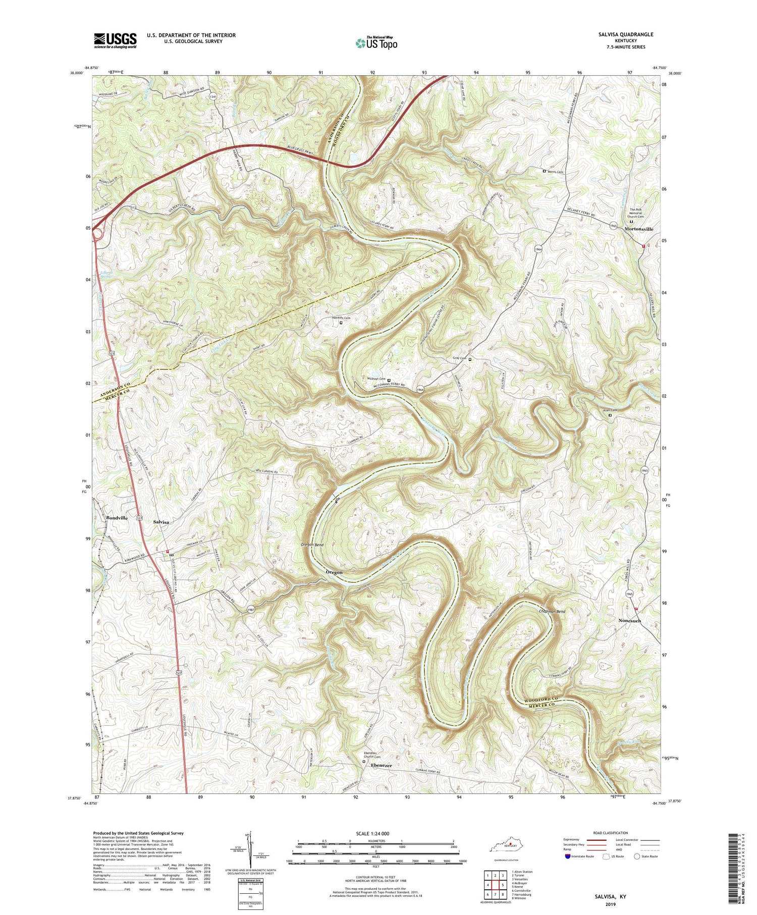 Salvisa Kentucky US Topo Map Image