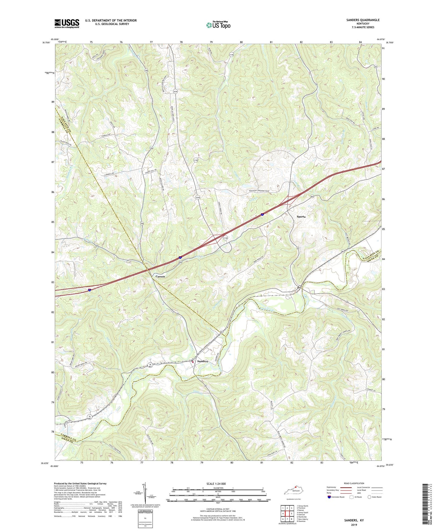 Sanders Kentucky US Topo Map Image