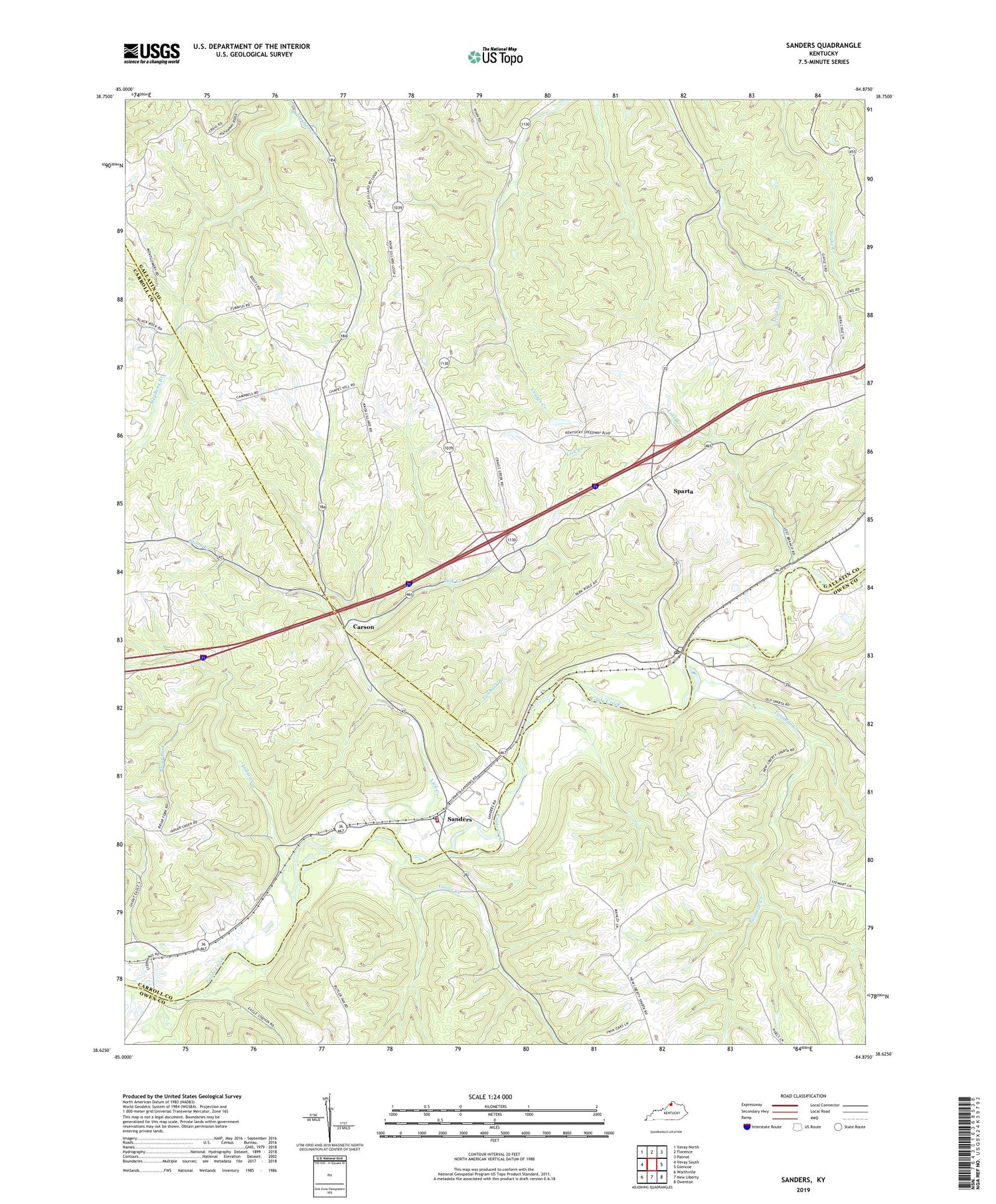Sanders Kentucky US Topo Map Image