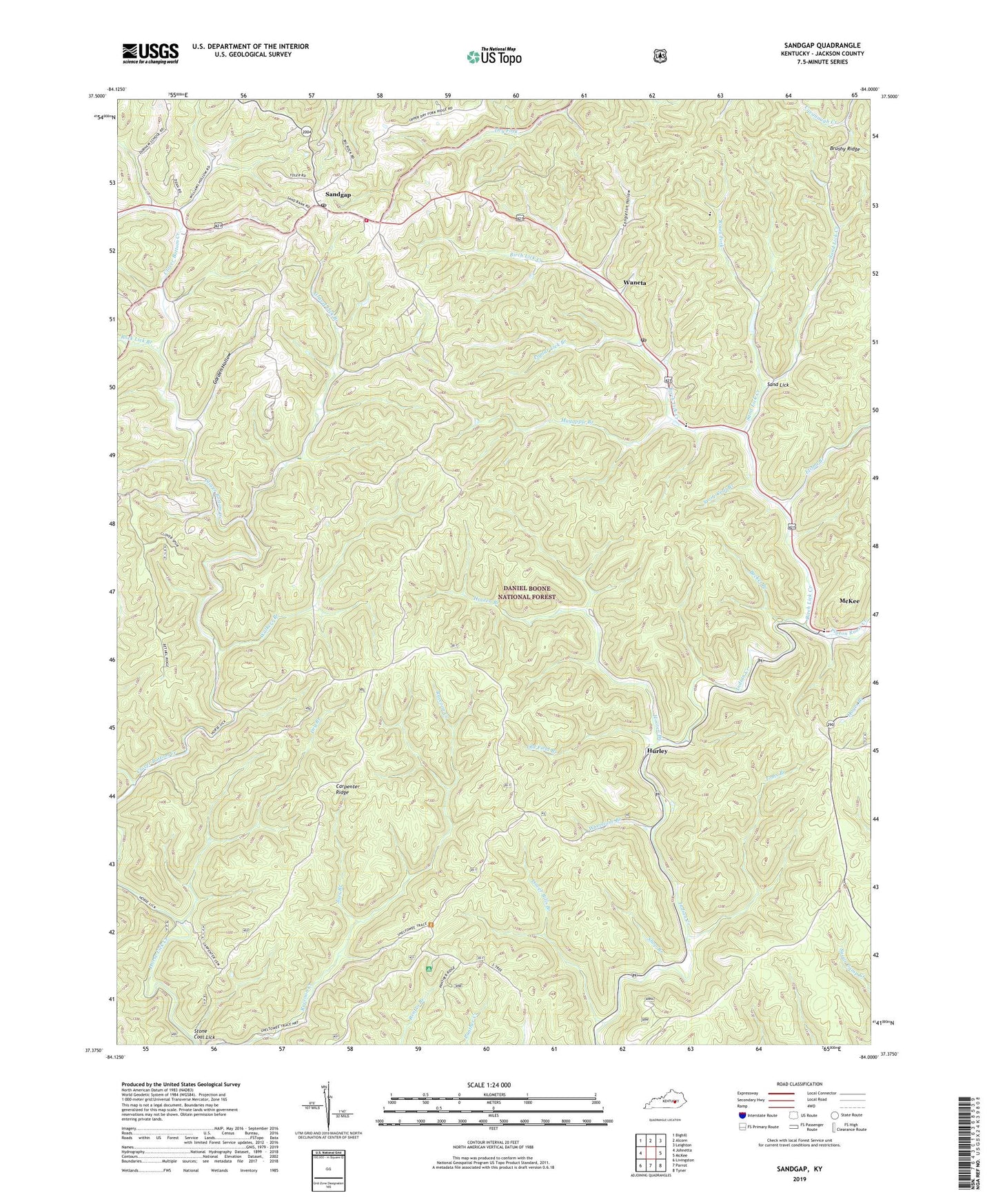 Sandgap Kentucky US Topo Map Image