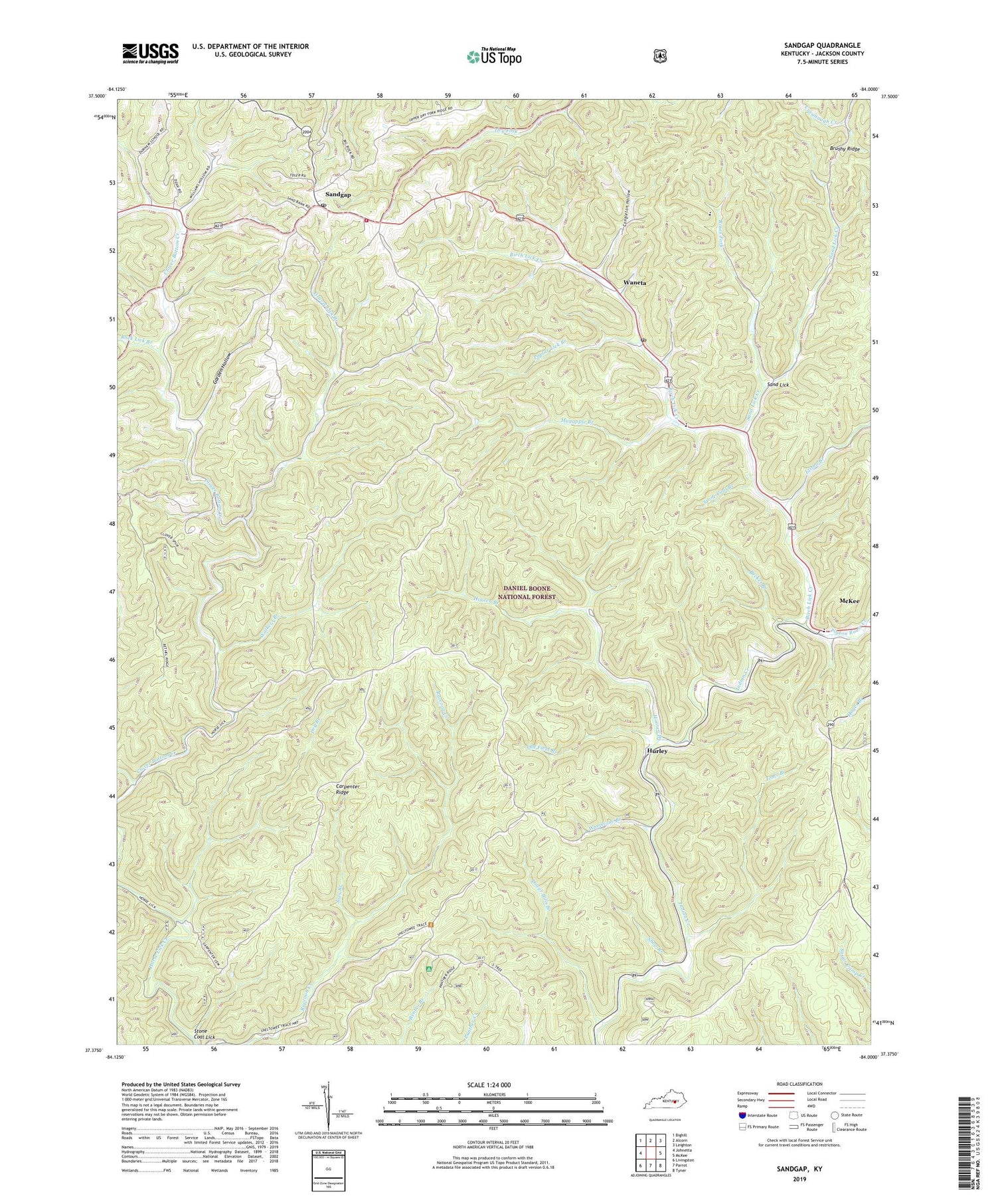 Sandgap Kentucky US Topo Map Image