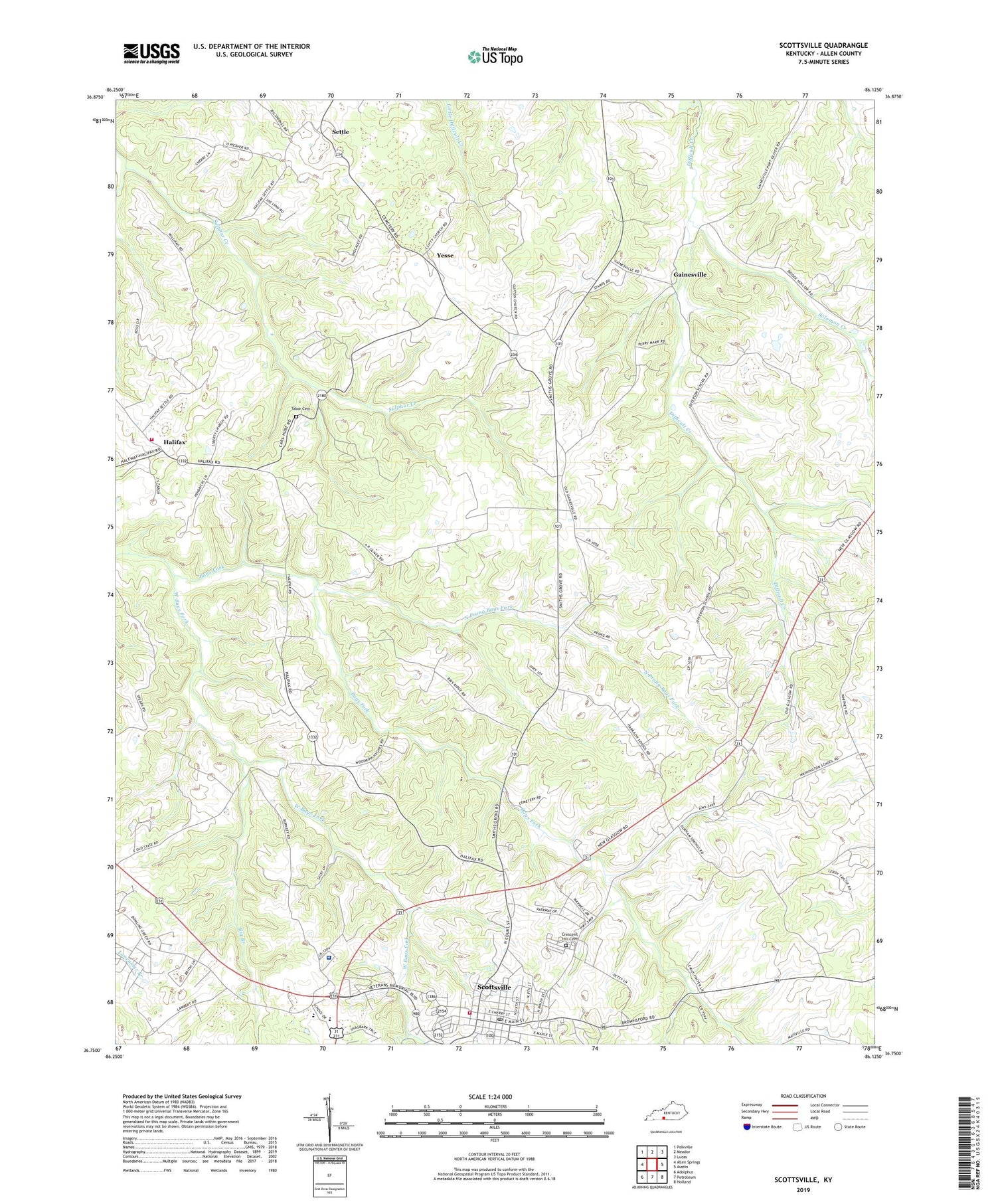 Scottsville Kentucky US Topo Map Image
