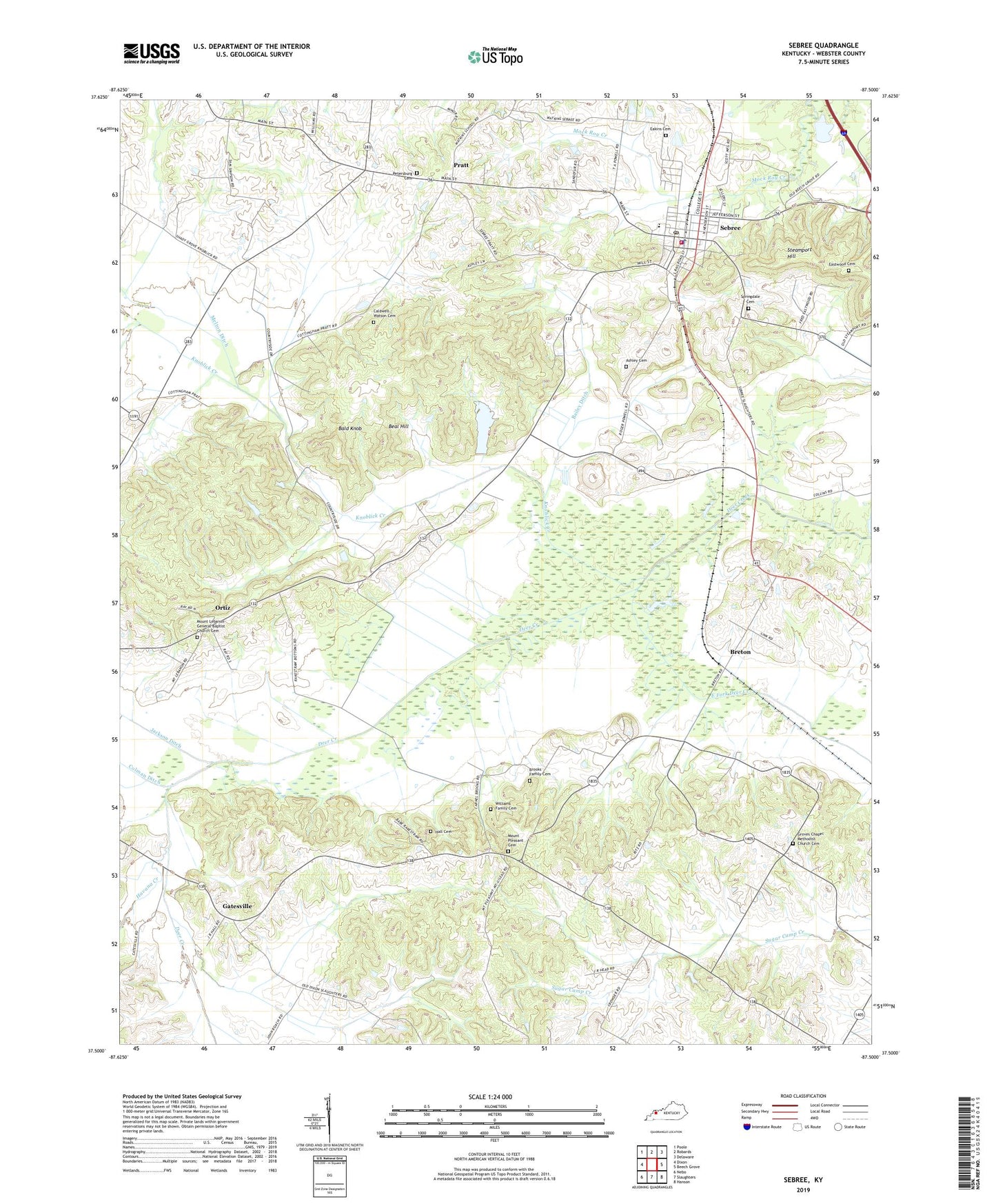 Sebree Kentucky US Topo Map Image